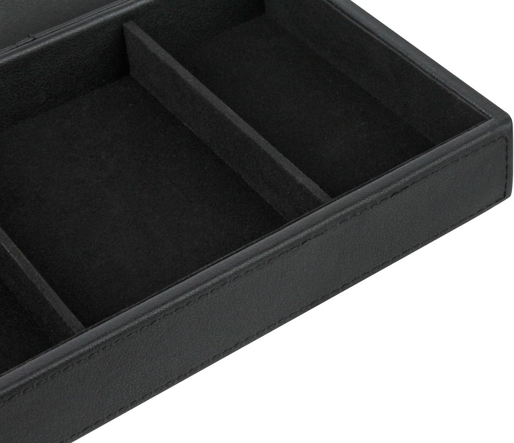 Faux Leather Valet Tray for Gift, Nightstand Organizer Decorative Dresser Tray Box with Phone Charging Station, Storage Catchall for Men and Women (Black Organizer)